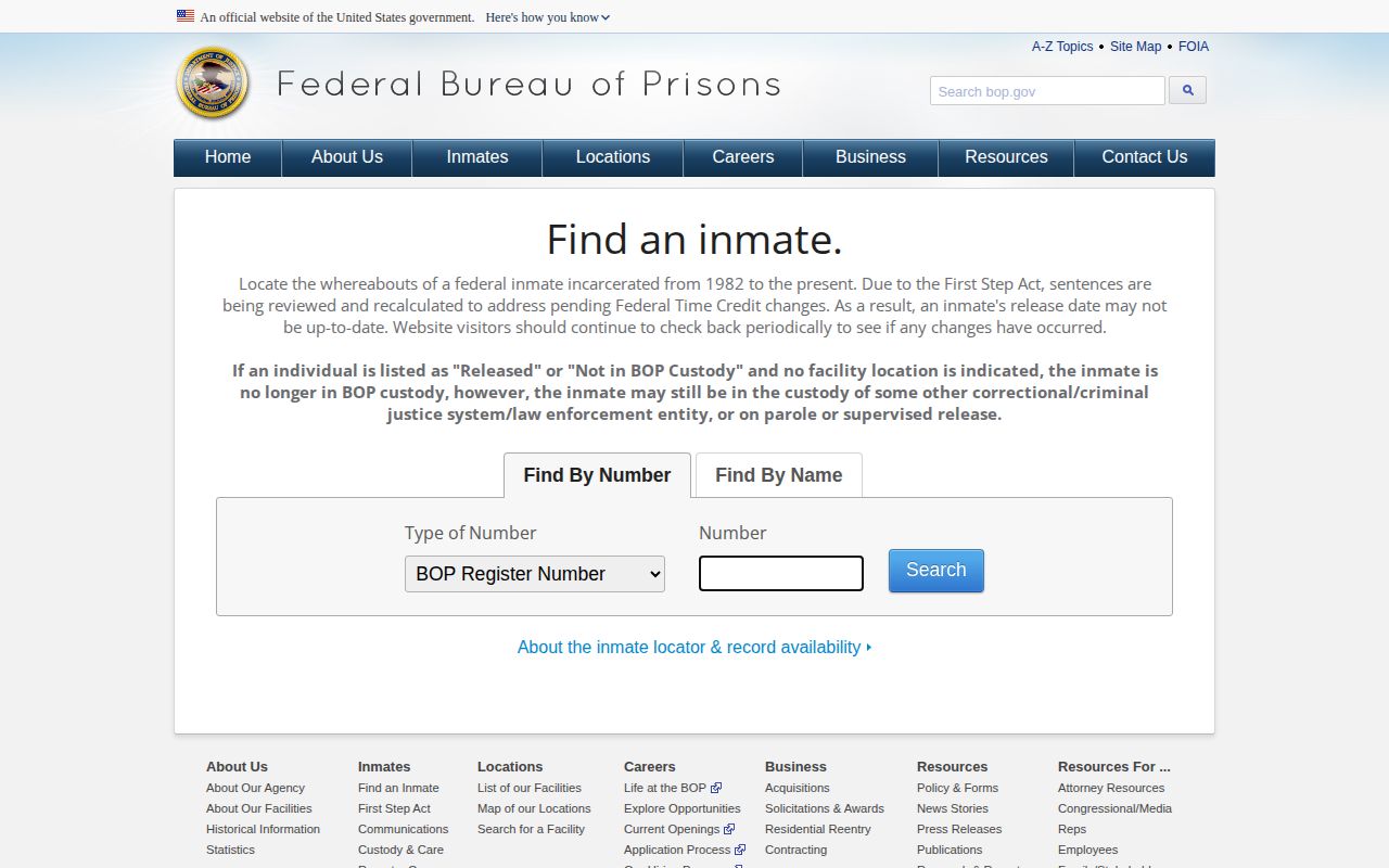 Federal BOP inmate locator release lookup for Santa Clara County federal cases