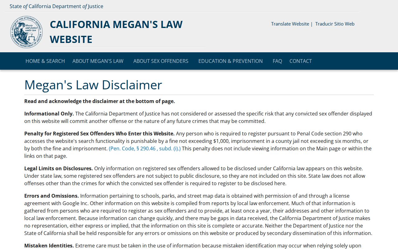California Megan's Law registry status for Santa Clara County released person lookup