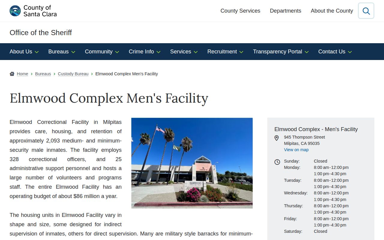 Santa Clara County Elmwood Complex Men's Facility release records source page
