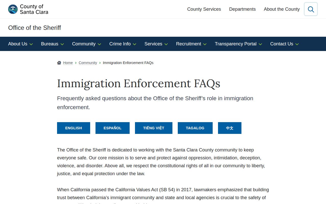 Santa Clara County ICE detainer policy and release records source