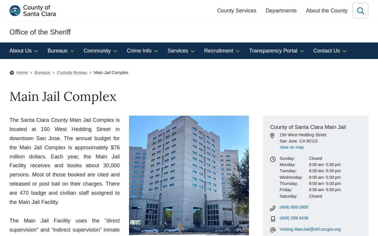 Santa Clara County Main Jail Complex release search source page